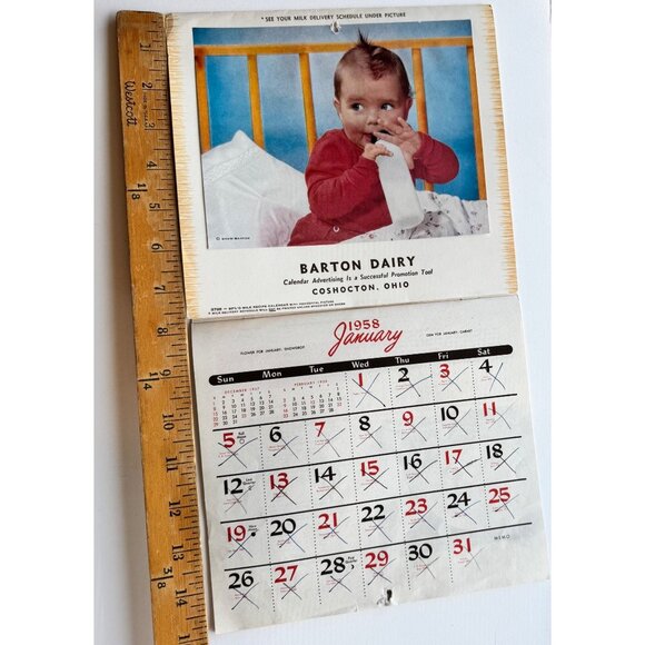 Shaw-Barton Other - 1958 Barton Christmas Holiday Dairy  Wall Calendar Coshocton Ohio Vintage 1950s
